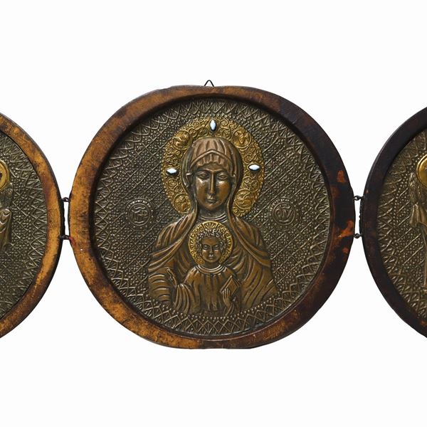 Triptych icon, on a wooden base