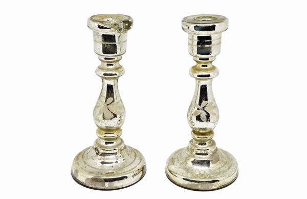 Pair of silver-plated Murano glass candlesticks