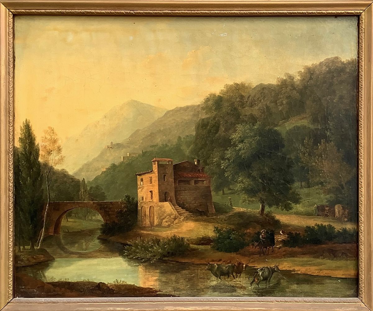 Paesaggio con casa e ponte