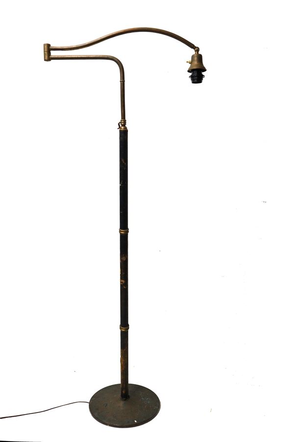 Floor lamp with brass and leather structure, swinging arm