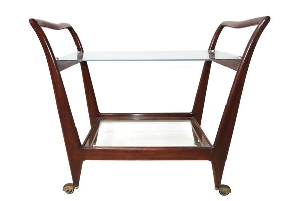 Cesare  Lacca - Beech wood trolley with acrylic finish and glass top