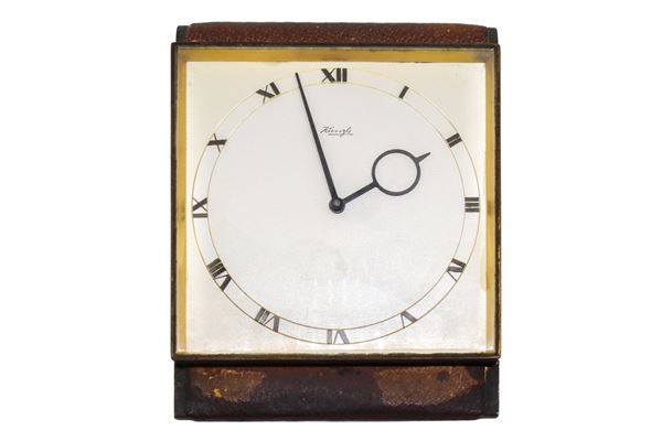 Kienzle - Rare art Decò table clock in brass and leather