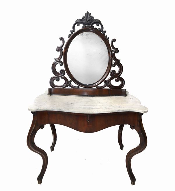 Dressing table with mirror and marble on the mahogany wood top with drawer