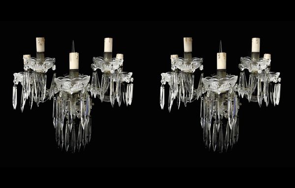 Pair of glass sconces with five hand-cut brindoli lights