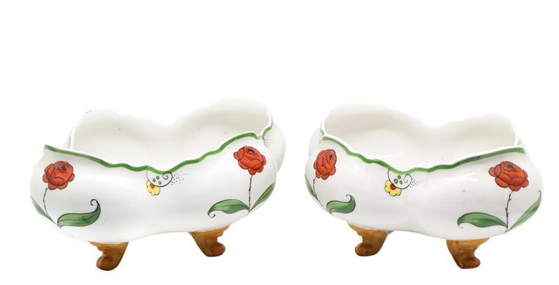 Coppia di portacioccolattini in porcellana con decori floreali