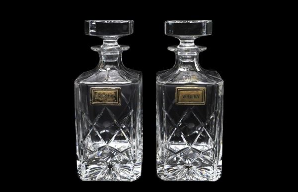 Pair of crystal whiskey bottles