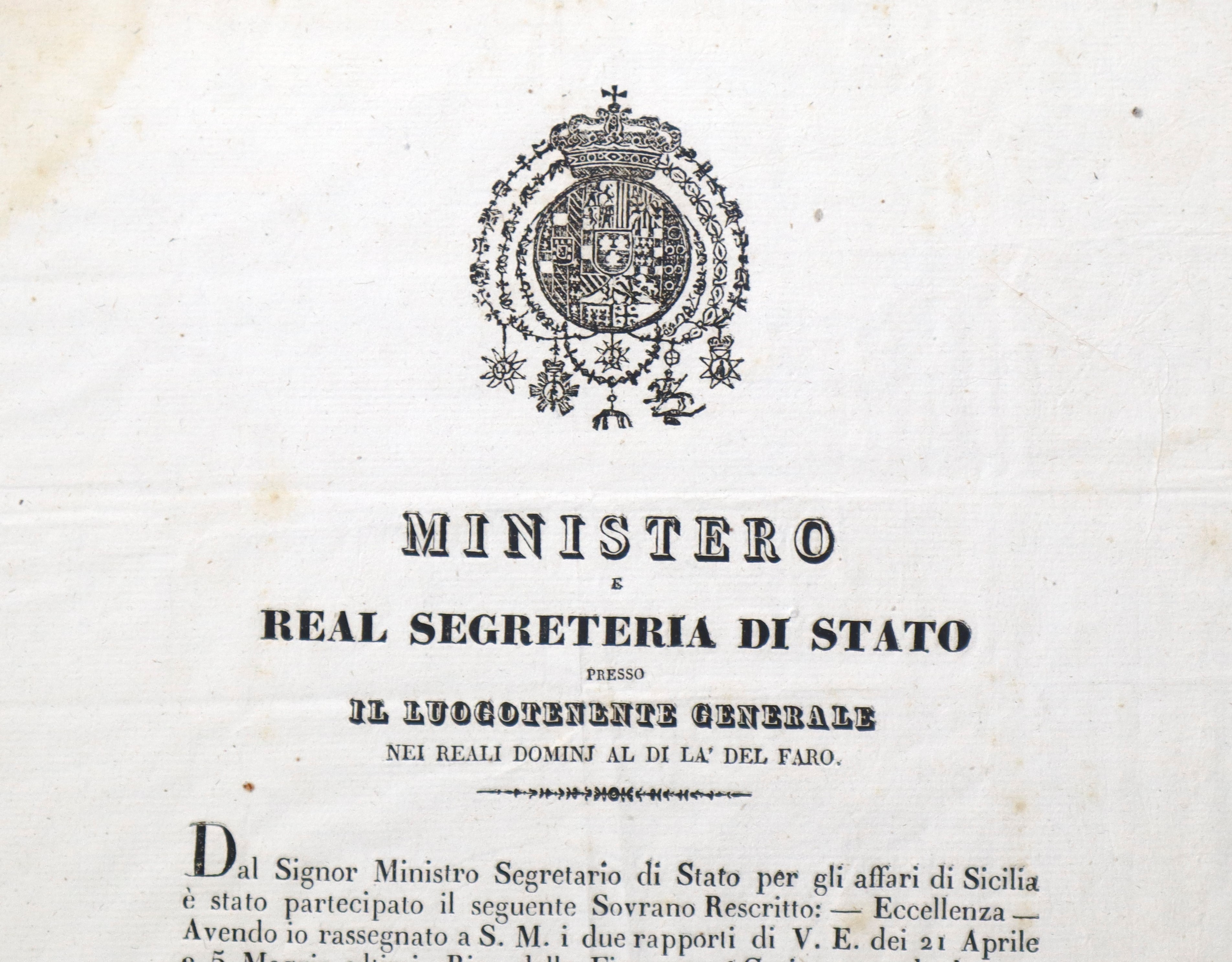 Real Decreto - Ministero e Real Segreteria di Stato