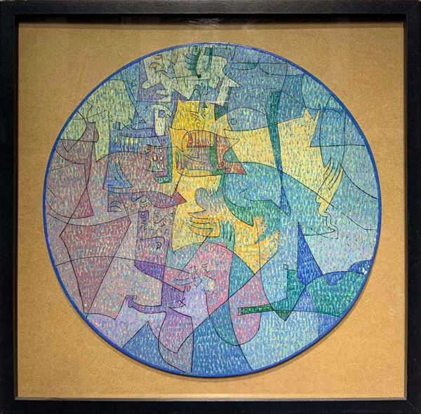 Dipinto ad olio su tavola, raffigurante composizione astratta di Vincenzo Balsamo (Brindisi, 1935-2017). Cm 34x34. Firmato e datato 1996 sul retro. Numero dell’Archivio 137-B. Certificato d’autenticità Toluian.
