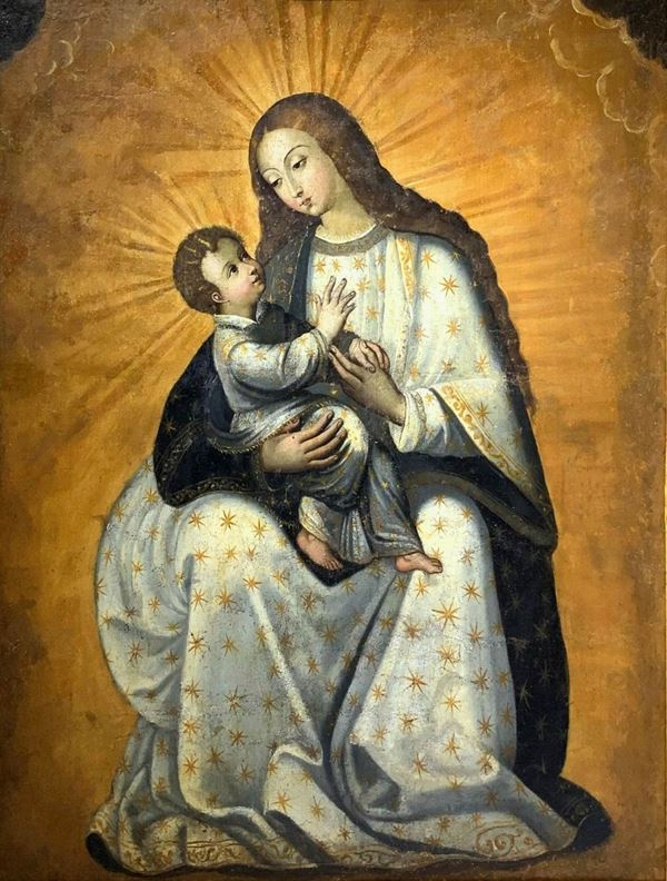 Oil painting on canvas depicting the Madonna and Child Jesus, the nineteenth century. 105x85 cm.