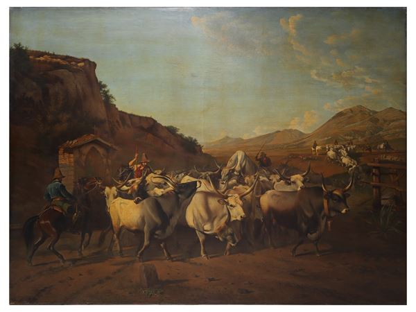 Charles Coumont - Mandria di buoi con mandriano a cavallo