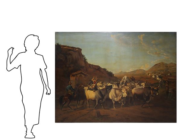 Charles Coumont - Paesaggio con mandriani romani e buoi