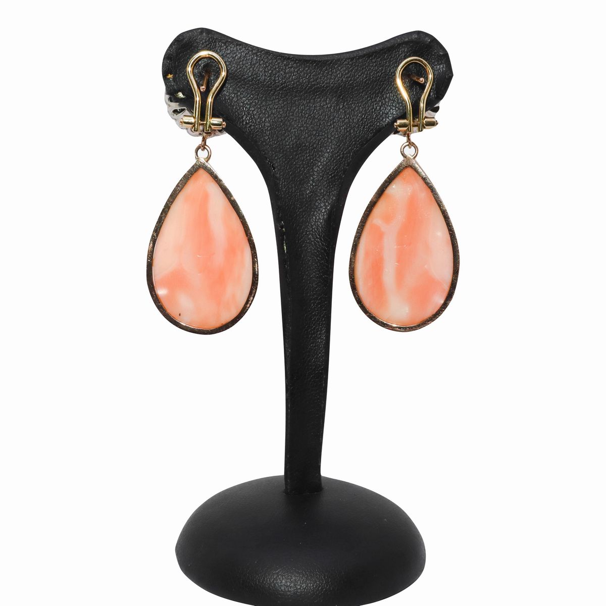 Orecchini con Toppa Siciliana in Oro a Basso Titolo 9 Kt e Pendente in Corallo Rosa