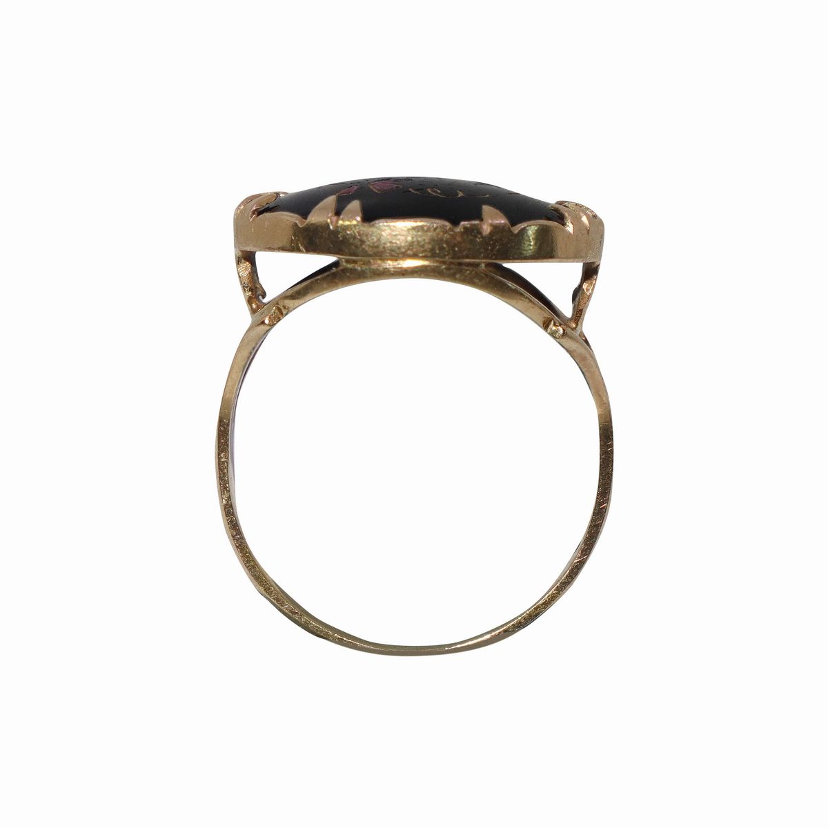 Anello in Oro Giallo 18 Kt ,onice ed Intarsi Floreali in Pietre Dure