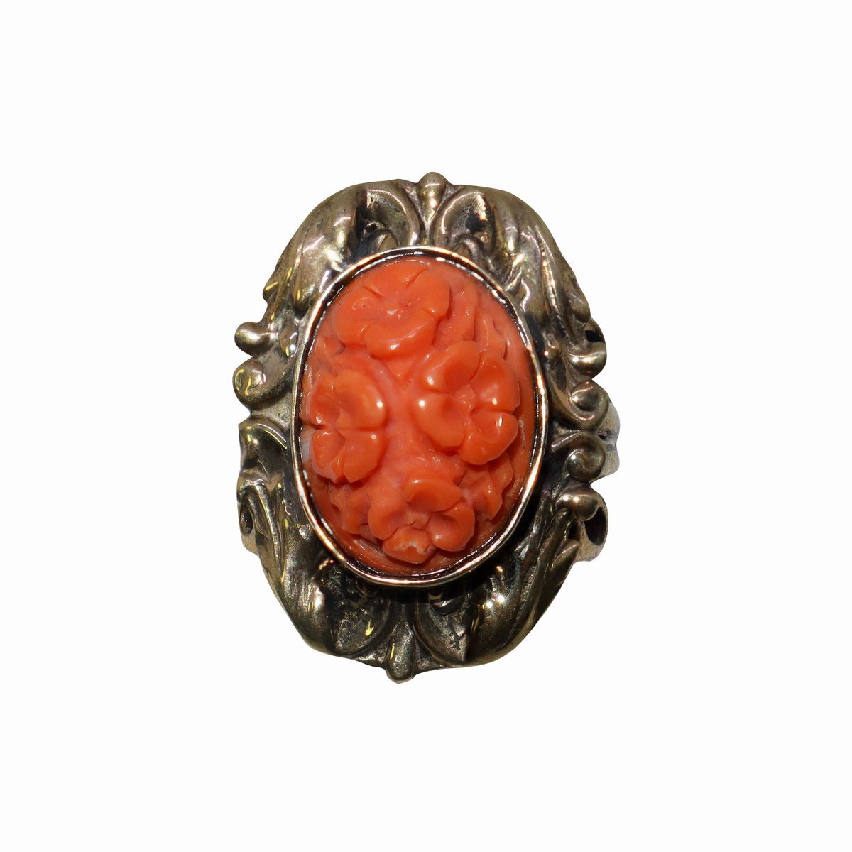 Anello in Argento ed Oro a Basso Titolo con Fiori in Corallo
