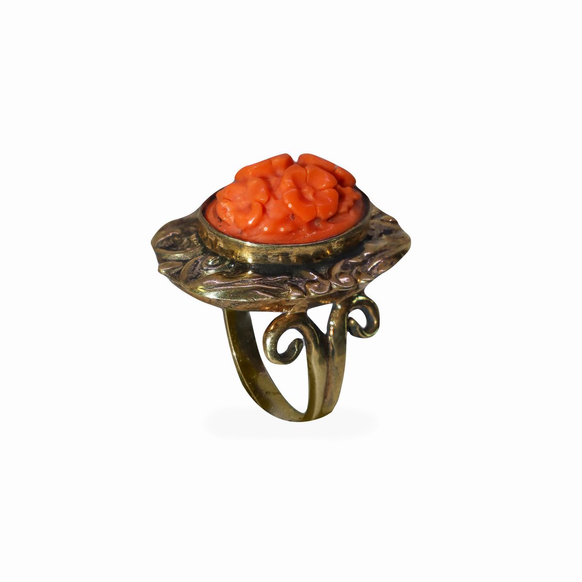 Anello in Argento ed Oro a Basso Titolo con Fiori in Corallo