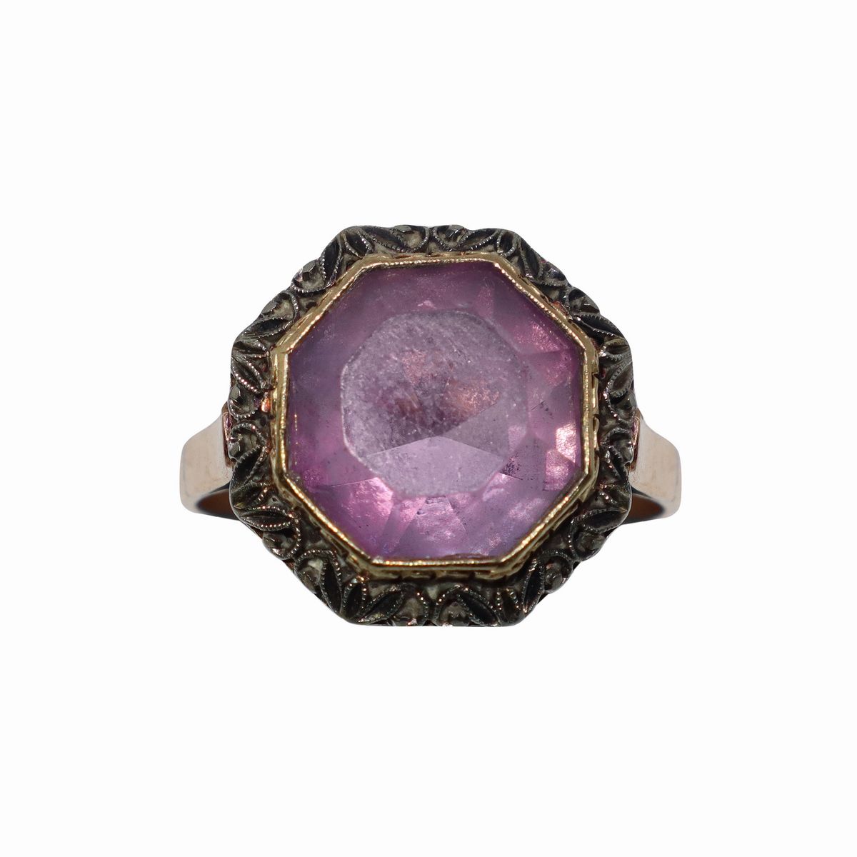 Anello in Oro Bianco 18 Kt e Pietra Ametista Rettangolare