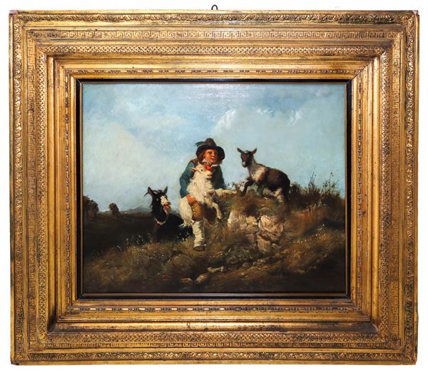 Filippo Palizzi - Country scene with shepherd boy and goats