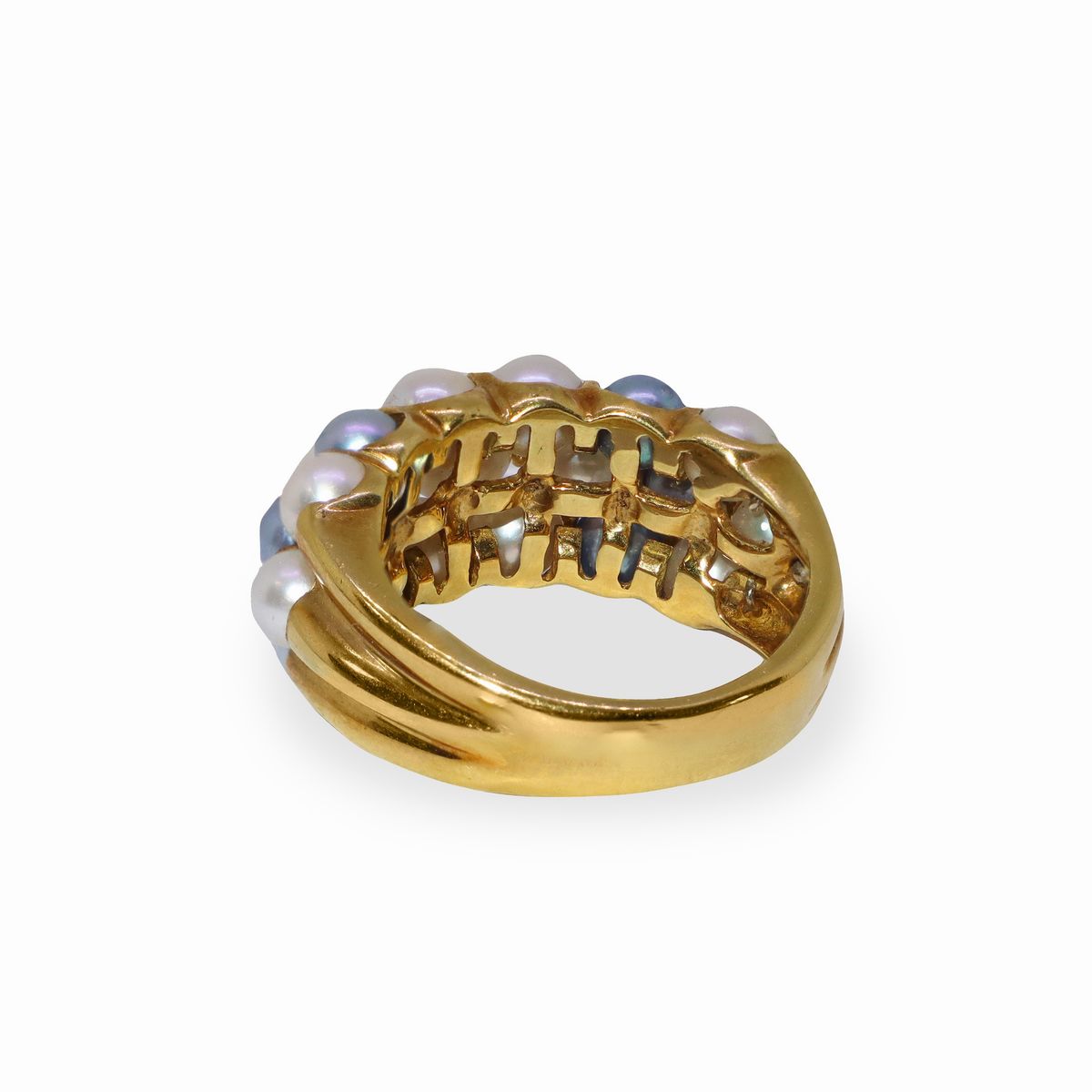 Anello in Oro Giallo con Perle Grigie e Bianche Giapponesi