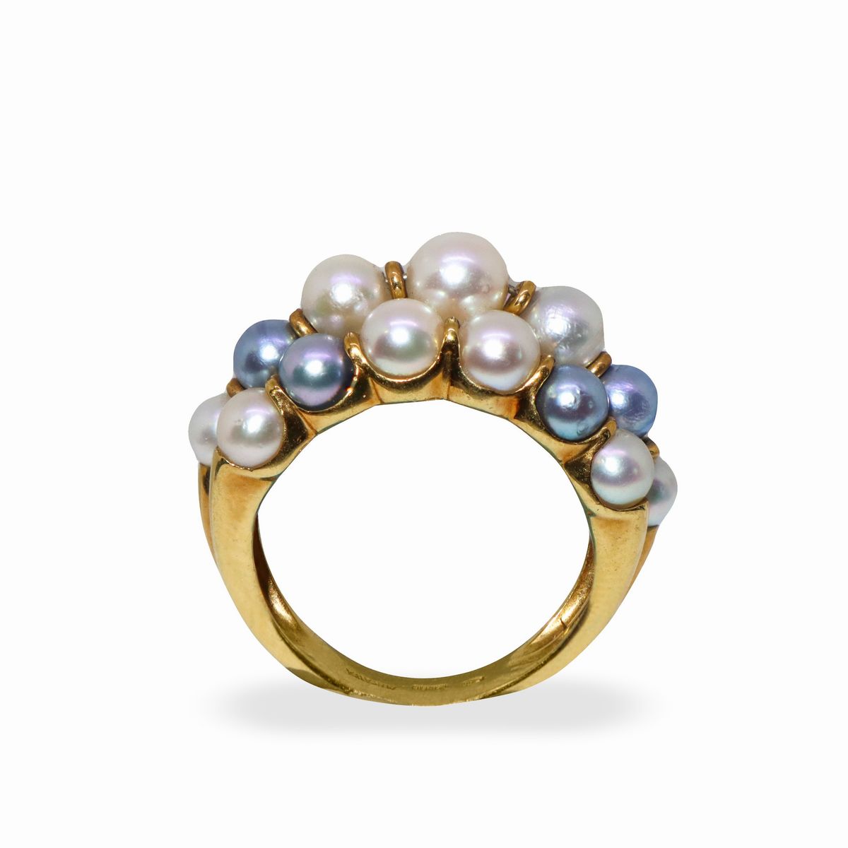 Anello in Oro Giallo con Perle Grigie e Bianche Giapponesi
