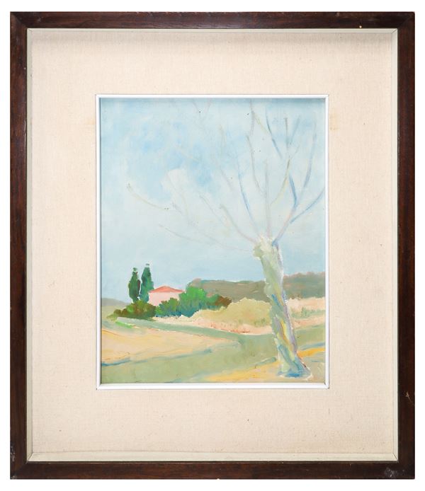 Paesaggio con casa e alberi