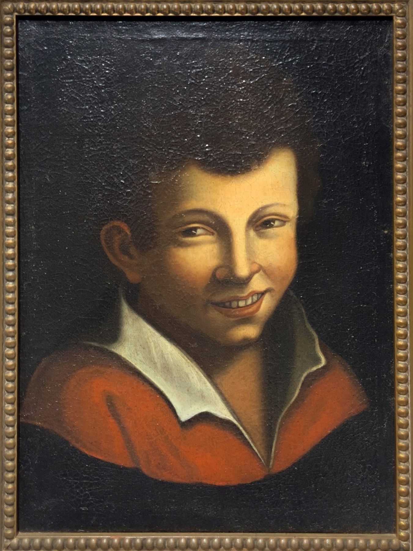 Antonio Amorosi - Volto di Ragazzo con Bavero Bianco su Abito Rosso.