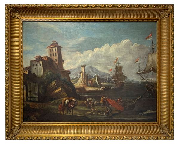 Ships docked at the port with characters
