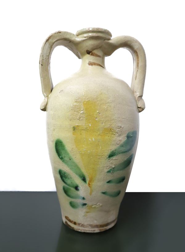 Pitcher with handles in polychrome majolica from Caltagirone