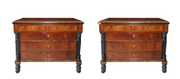 Pair of chests of drawers in walnut wood