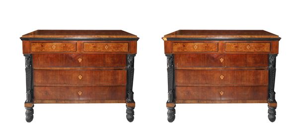 Coppia cassettoni impero in legno di noce