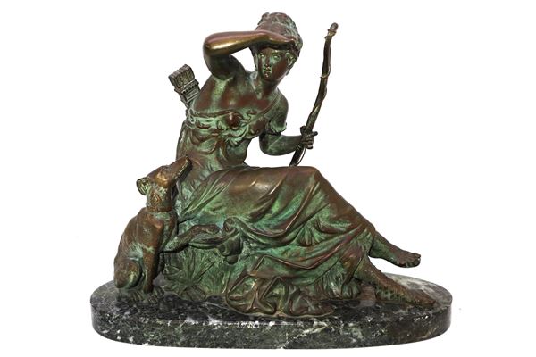 Richard Aurili - Scultura raffigurante Diana con cane