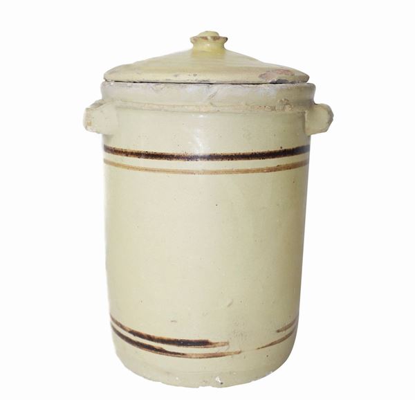 Salt container in majolica from Caltagirone