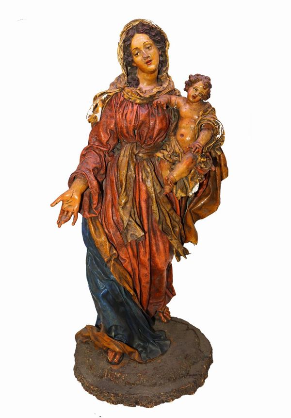 Madonna with child in papier-mâché with cork base