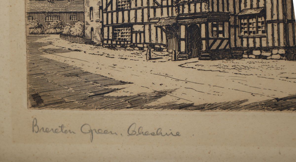Casa Brereton Green Cheshire, incisione da rame ad acquaforte,  XIX secolo