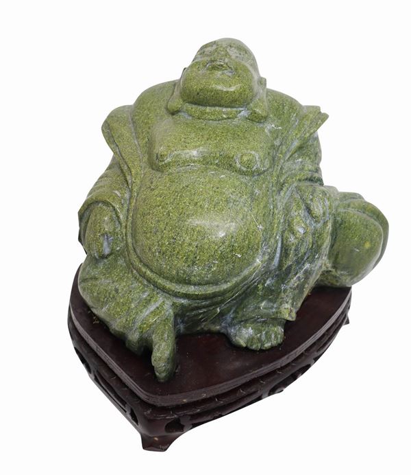 Laughing Buddha in hard green stone