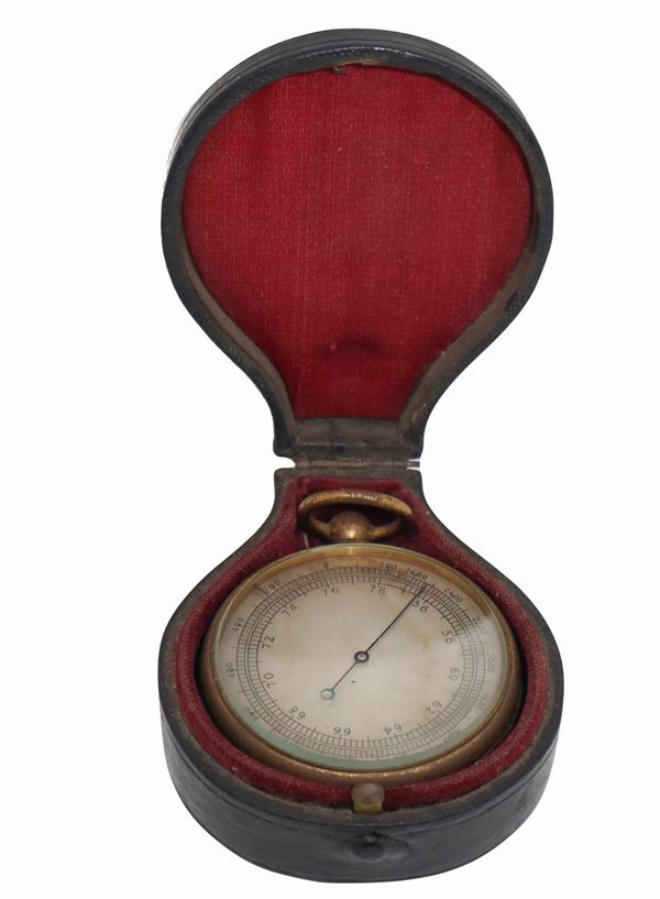 Antique pocket barometer in original leather box