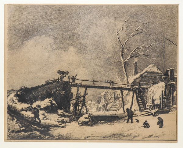 Gustave-Marie Greux - Paesaggio invernale con ponte in legno, da Philip Wouwerman