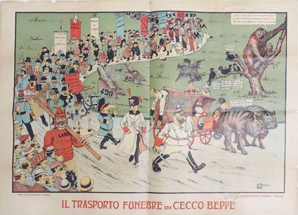 Satirical advertising poster The funeral transport of Cecco Beppe