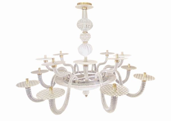 Big chandelier in Murano glass, 16 lights + 3 central lights in the cup. H 120 cm Width 155 cm