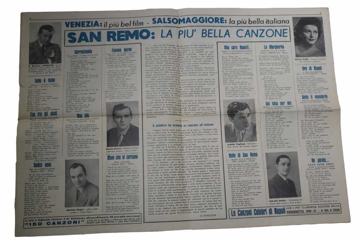 Tutte le canzoni premiate al 1° festival di San Remo