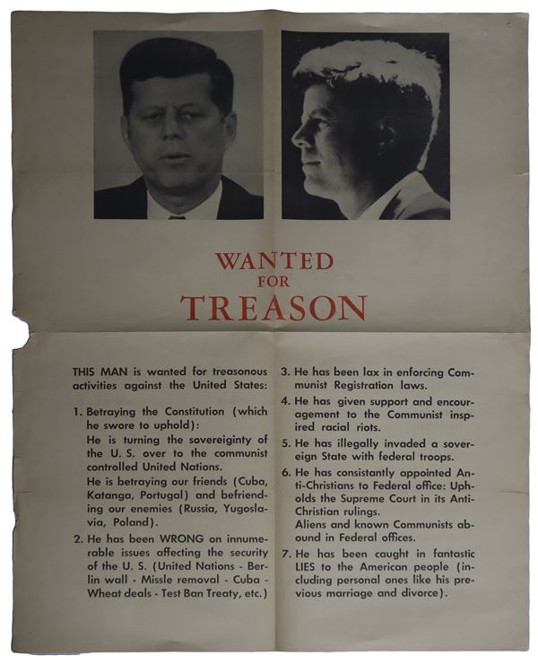 Manifesto Kennedy ricercato per tradimento