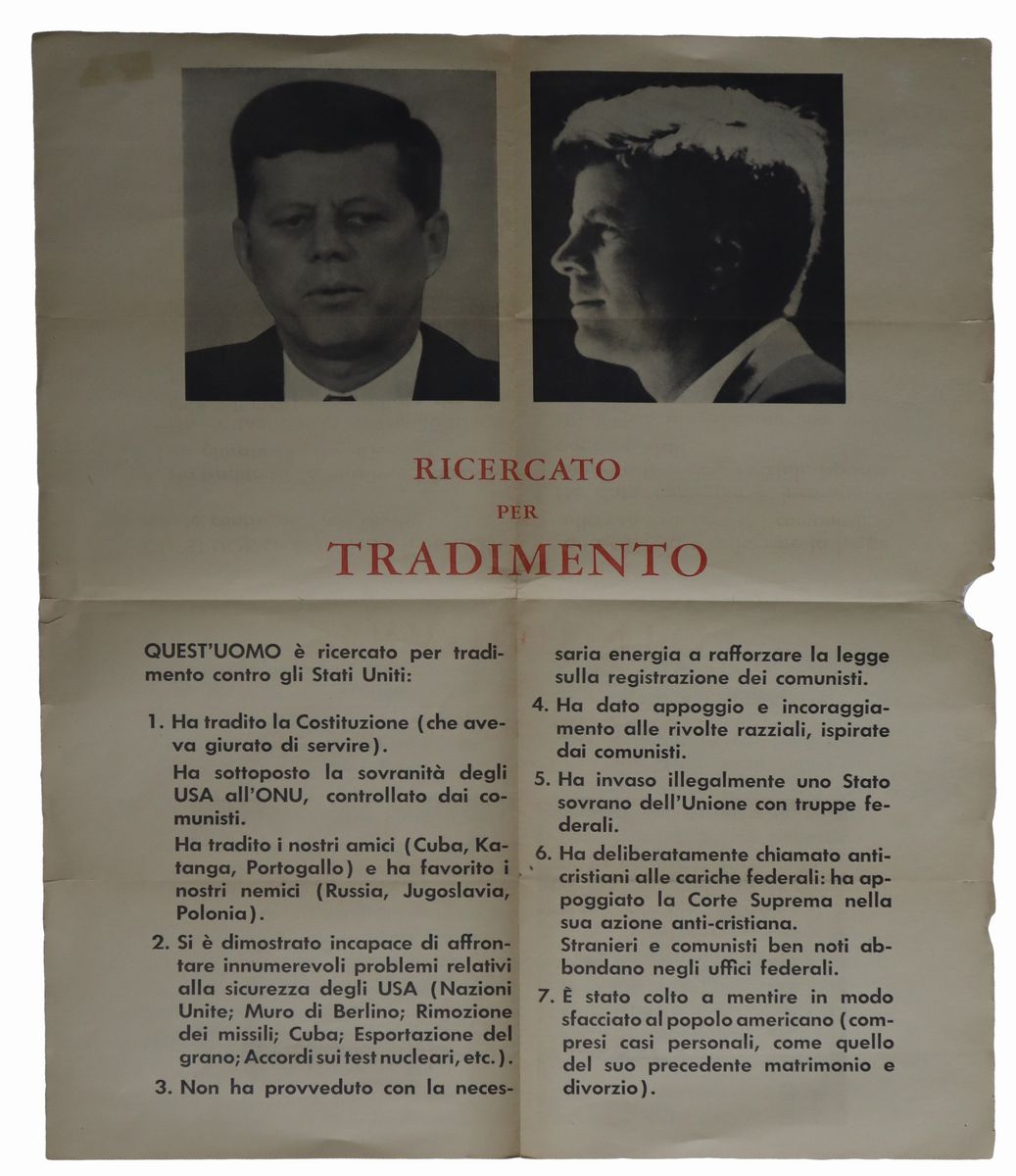 Manifesto Kennedy ricercato per tradimento