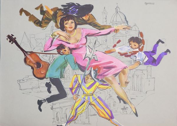 Acerbo Manfredo - Locandina disegnata ''La bella di Roma''