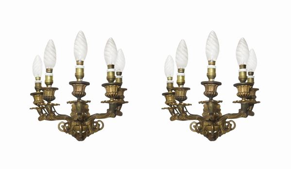 Pair of gold brass wall lights