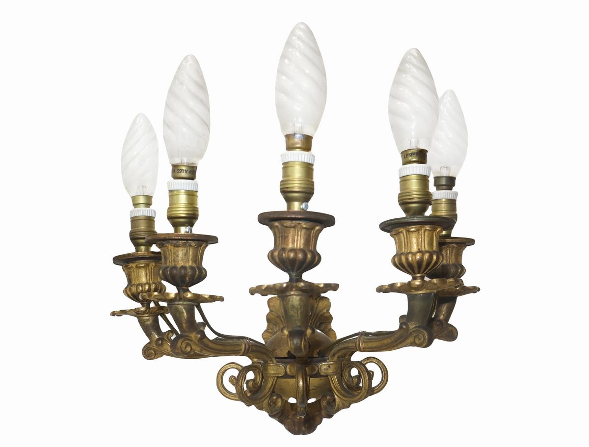 Coppia di applique in ottone dorato