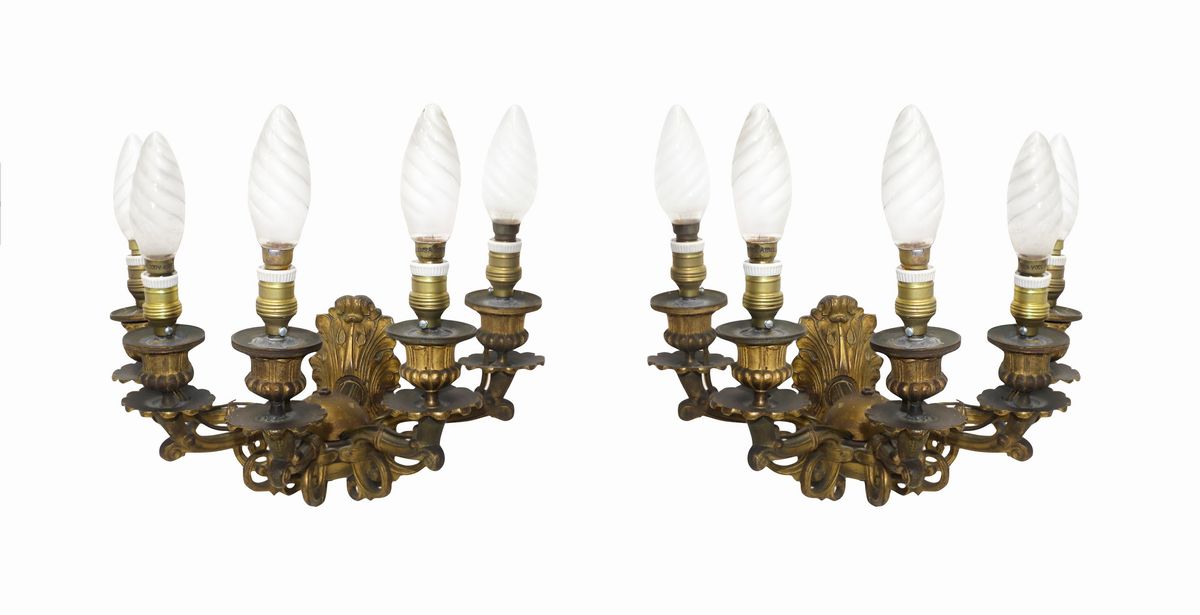 Coppia di Applique in Ottone Dorato