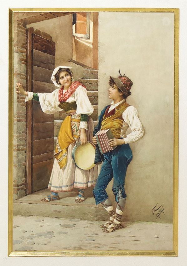 Filippo Indoni - courtship of characters in folk clothes