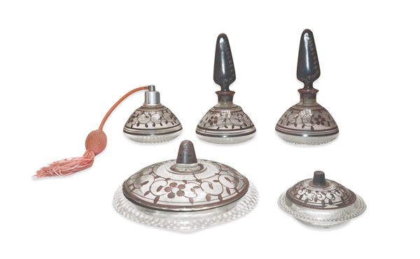 Set da boudoir in vetro ed argento