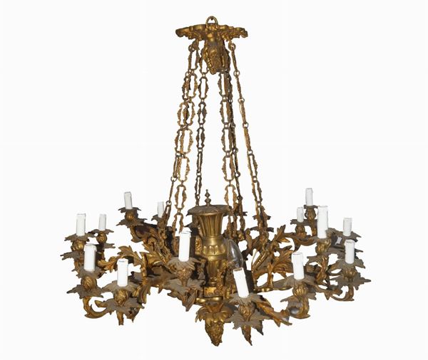 18-light gold brass chandelier