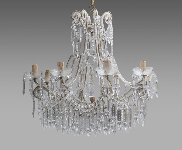Glass basket chandelier with 8 lights