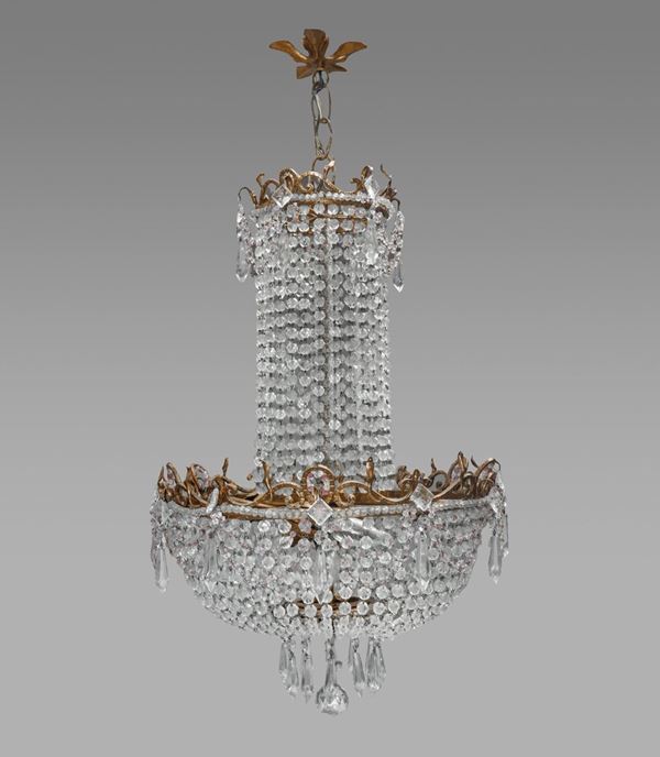 Chandelier with 6-light gold-plated brass structure